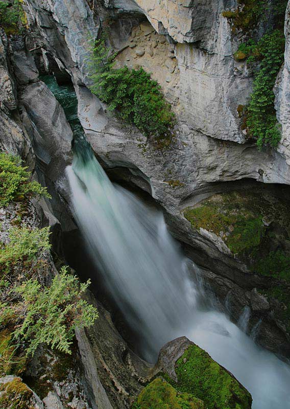 Flowing Waterfall in Maligne Canyon