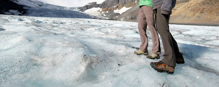 Comfortable and warm shoes on the glacier