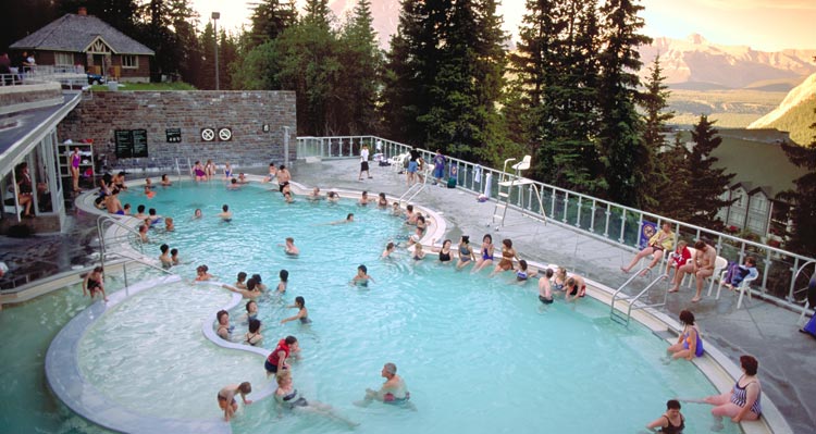 The Banff Upper Hot Springs pool above a mountain valley