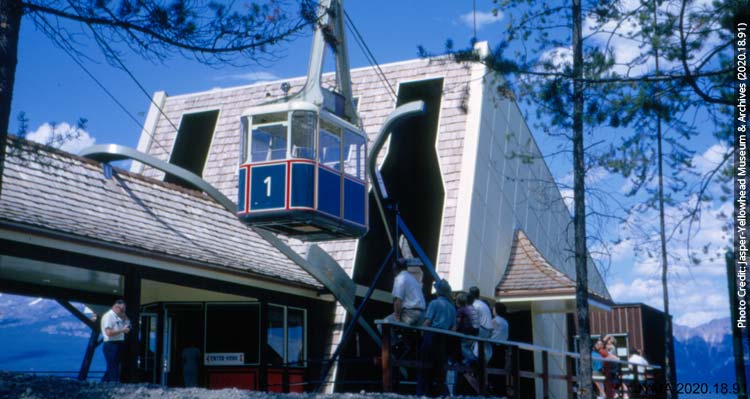 A Jasper SkyTram cabin departs the Lower Station in 1965