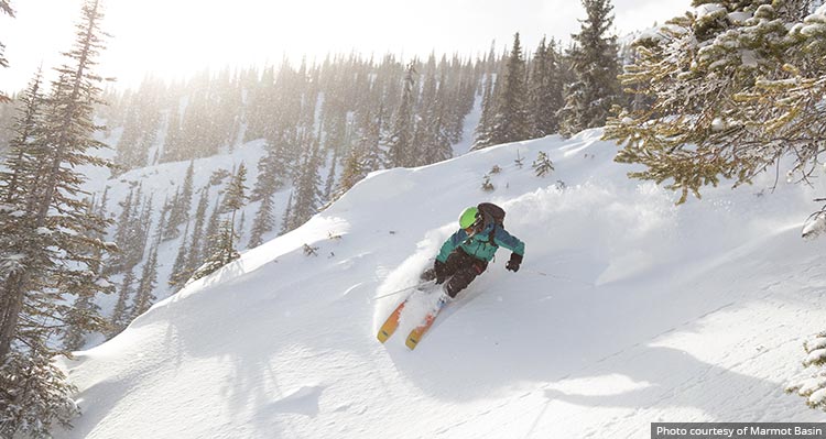 A skier rounds a steep corner, kicking up powdery snow behind them.